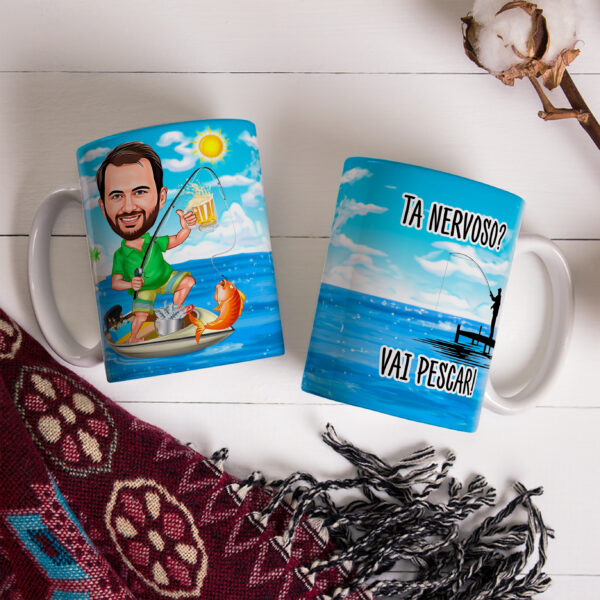 Caneca Com Caricatura Personalizada Avatar Pescaria Divertidas 325ml - Image 3