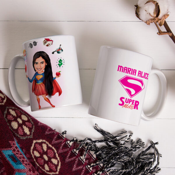 Caneca Personalizada Com Caricatura Super Mãe Envio Rápido 325ml - Image 3