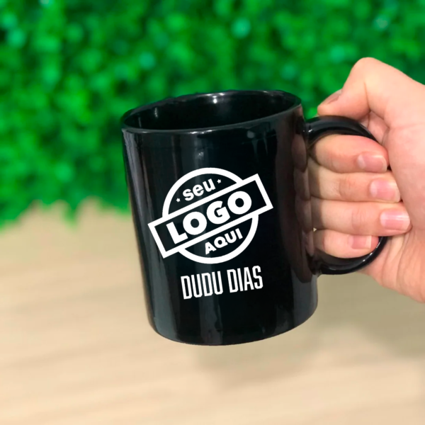 Xicara Preta Personalizada Caneca Caricatura e Logo Envio Rapido 325ml