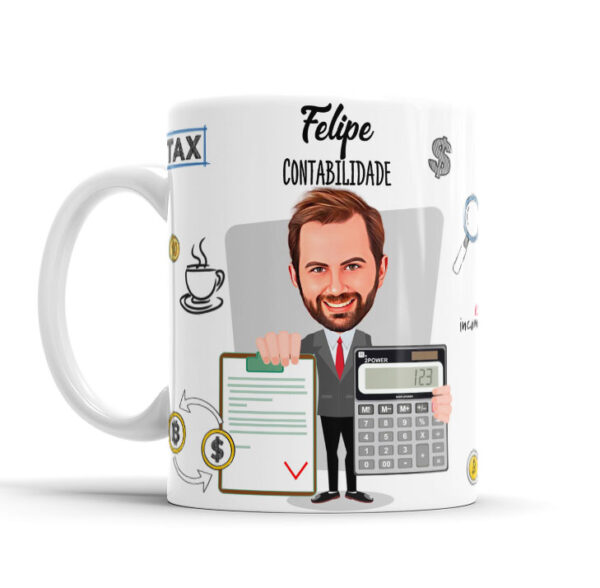 Caneca Avatar Caricatura Personalizada De Profissões - Contabilidade - 325ml