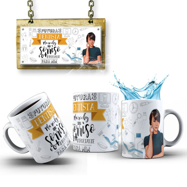 Caneca Profissões Com Caricatura Nome Envio Rápido Profissão Dentista - 325ml - Image 3