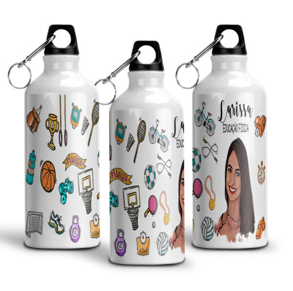 Garrafa Squeeze De Alumínio Profissões Com Caricatura - Educação Física - 600ml - Image 3
