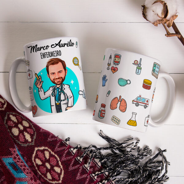 Caneca Avatar Caricatura Personalizada De Profissões - Enfermeiro - 325ml - Image 3