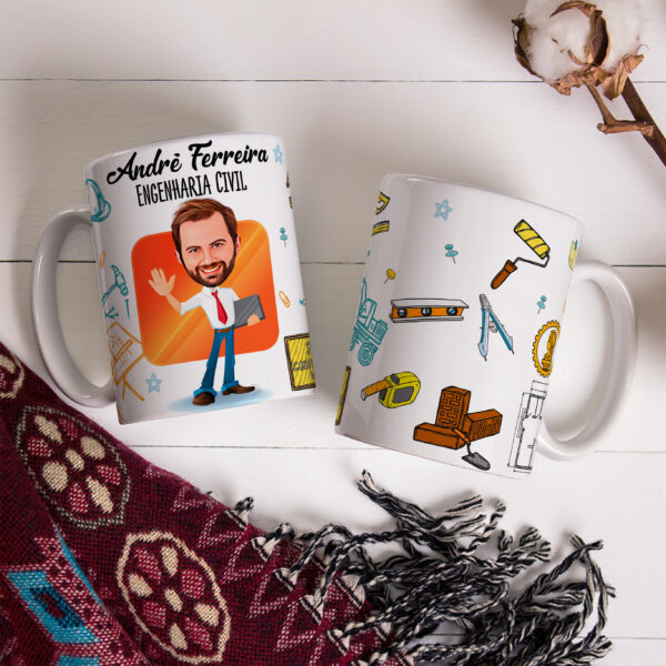 Caneca Avatar Caricatura Personalizada De Profissões - Engenheiro - 325ml - Image 3