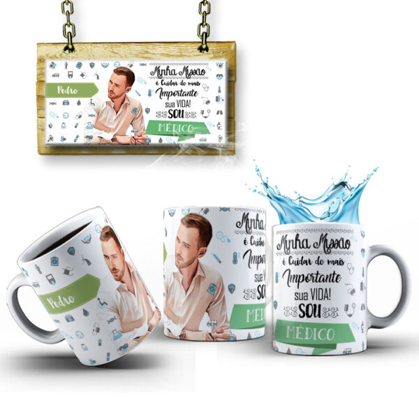 Caneca Profissões Com Caricatura Nome Envio Rápido Profissão Medicina - 325ml - Image 3