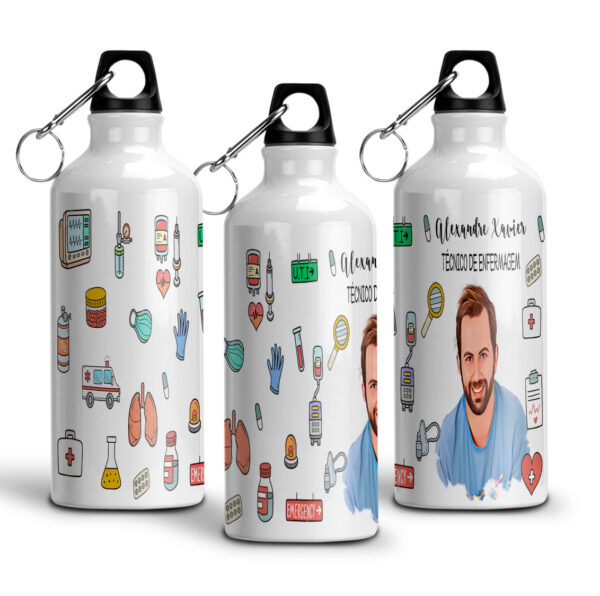 Garrafa Squeeze De Alumínio Profissões Com Caricatura - Técnico em Enfermagem - 600ml - Image 3