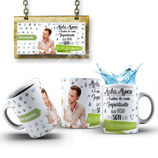 Caneca Profissões Com Caricatura Nome Envio Rápido Profissão Tecnico em Enfermagem - 325ml - Image 3